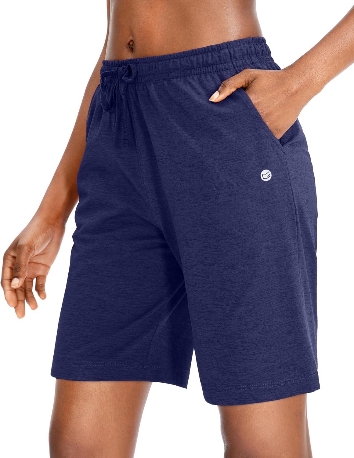 imageG Gradual Womens 7 9 Shorts with Deep Pockets Elastic Waist Bermuda Jersey Long Shorts for Woman Lounge WalkingNavy Blue