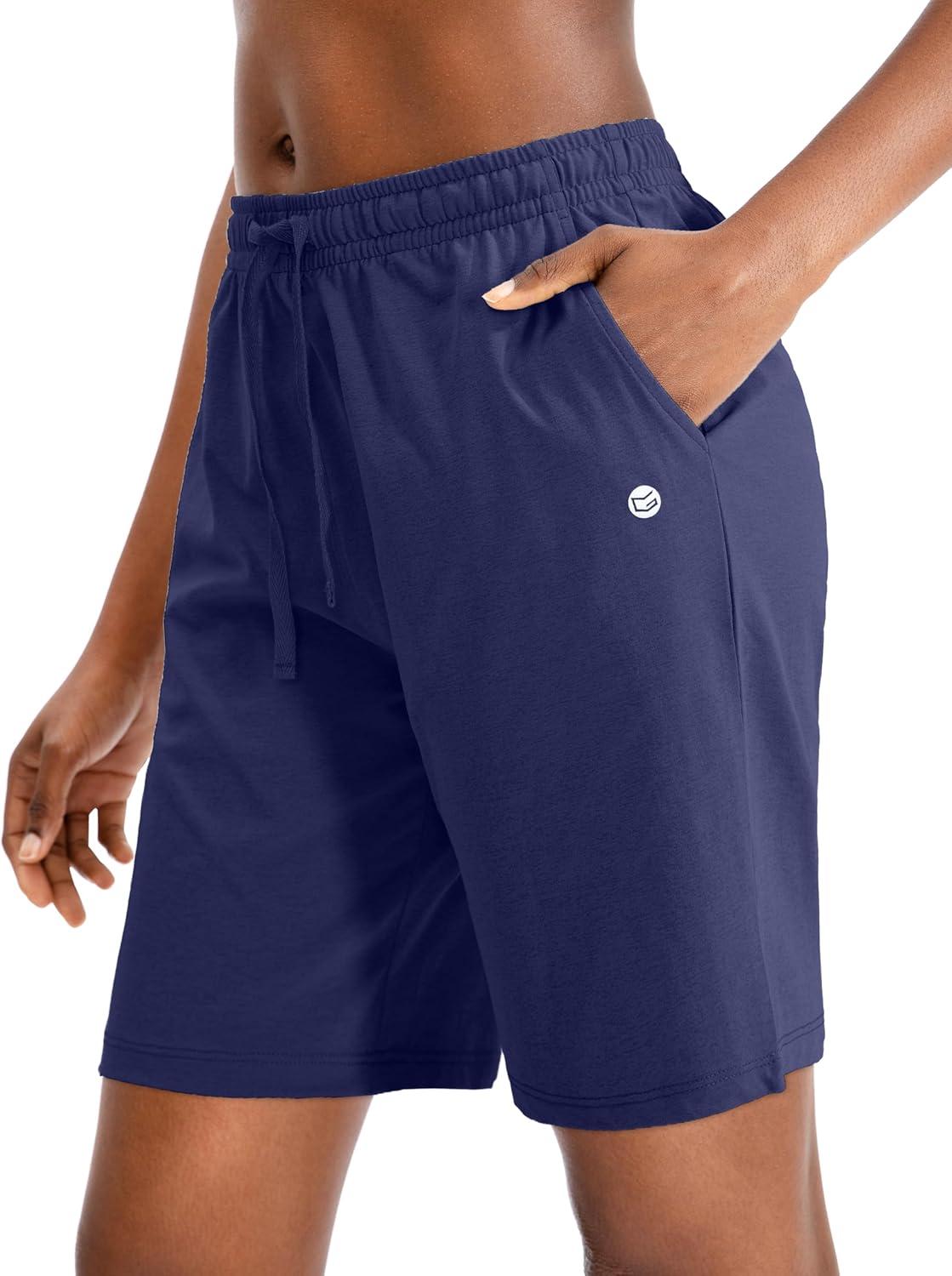 imageG Gradual Womens 7 9 Shorts with Deep Pockets Elastic Waist Bermuda Jersey Long Shorts for Woman Lounge WalkingNavy Blue