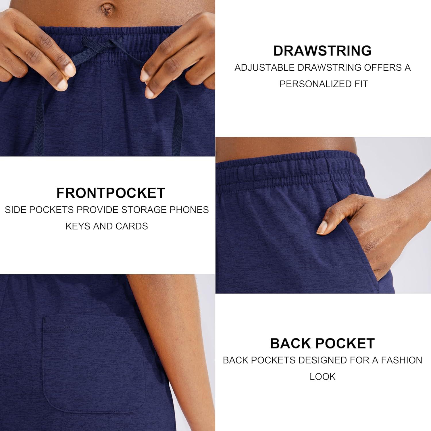 imageG Gradual Womens 7 9 Shorts with Deep Pockets Elastic Waist Bermuda Jersey Long Shorts for Woman Lounge WalkingNavy Blue
