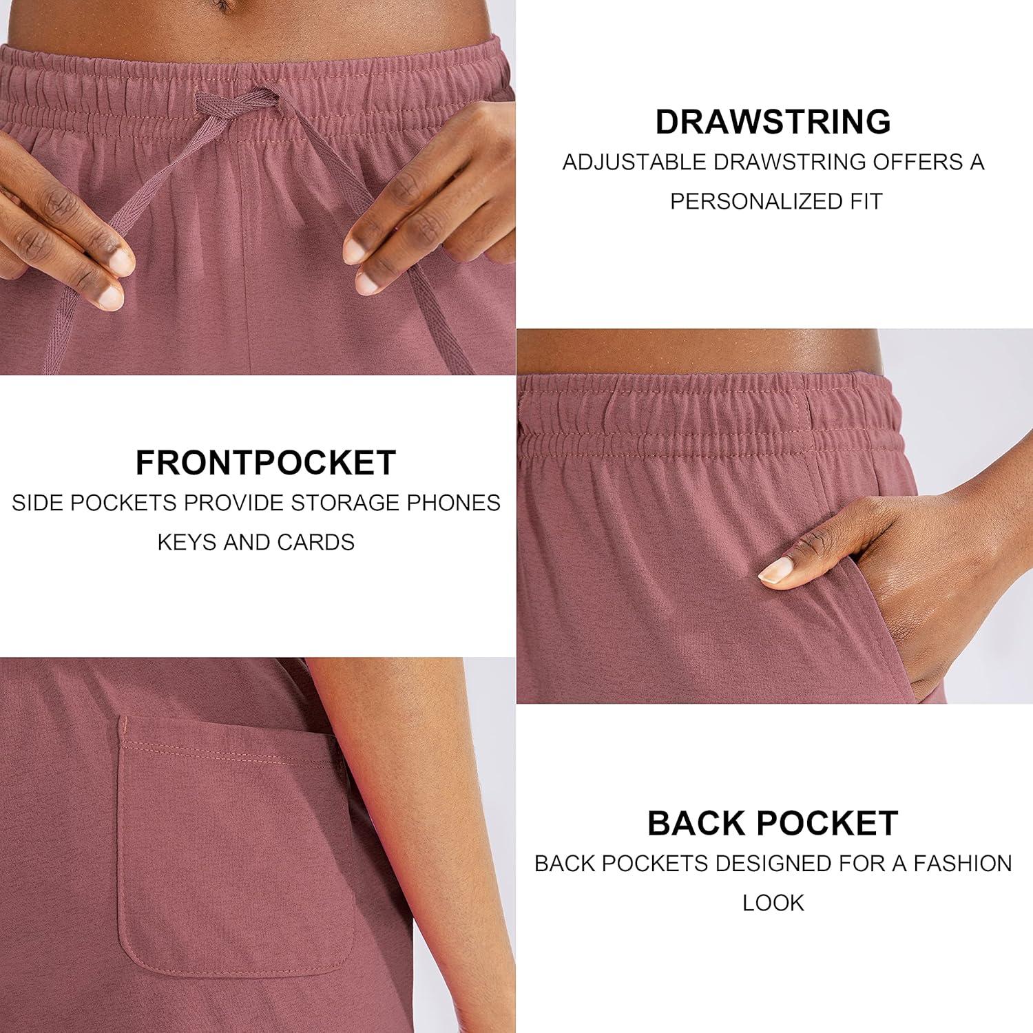 imageG Gradual Womens 7 9 Shorts with Deep Pockets Elastic Waist Bermuda Jersey Long Shorts for Woman Lounge WalkingPink