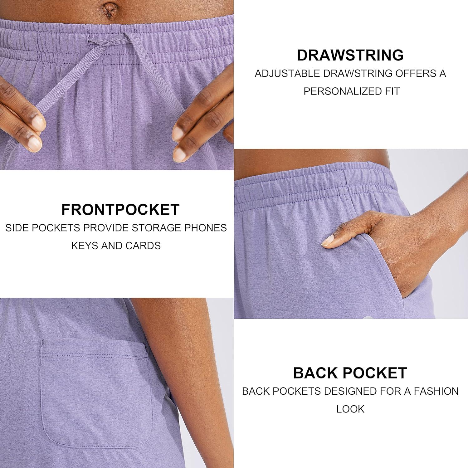 imageG Gradual Womens 7 9 Shorts with Deep Pockets Elastic Waist Bermuda Jersey Long Shorts for Woman Lounge WalkingPurple