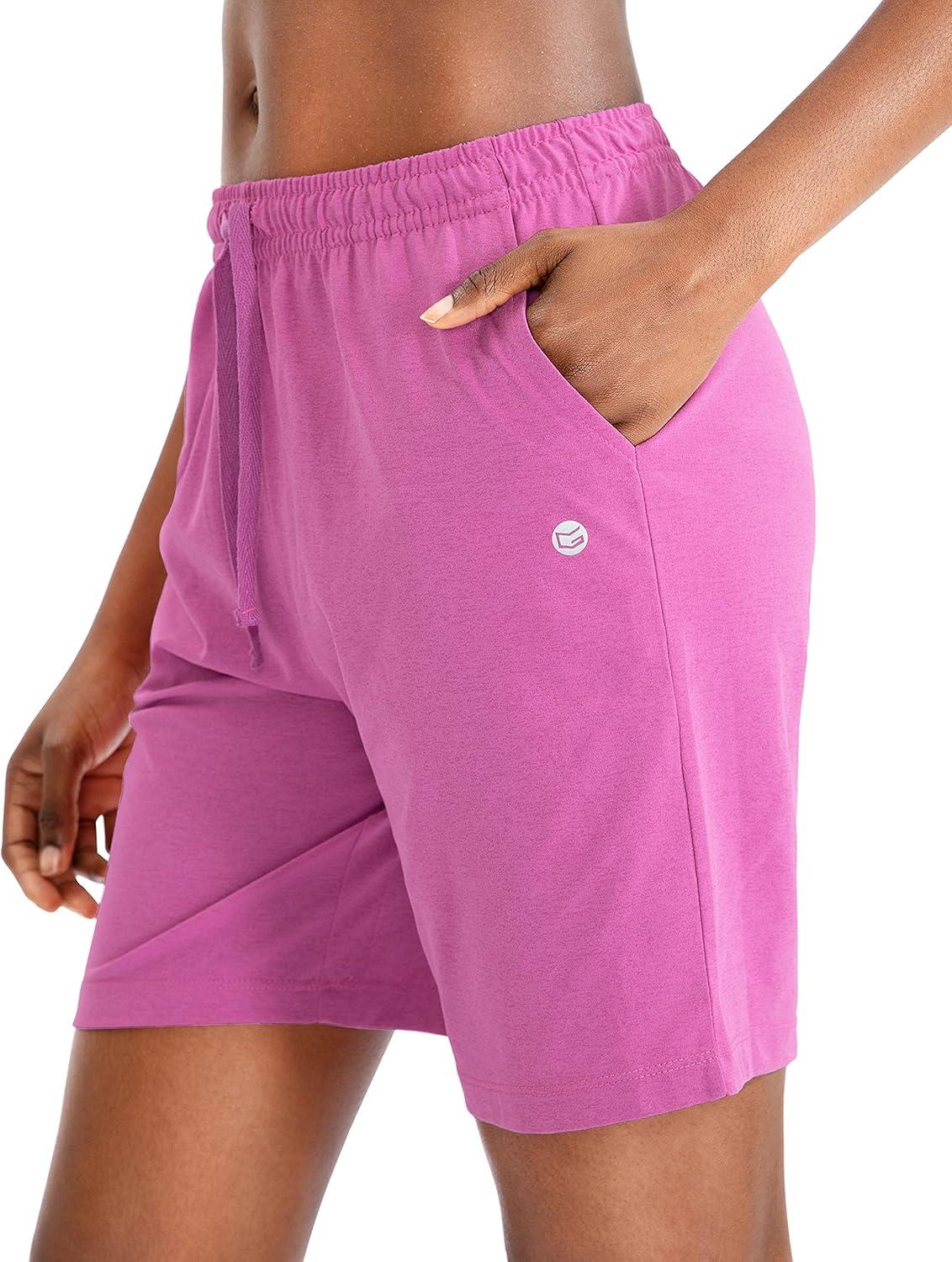 imageG Gradual Womens 7 9 Shorts with Deep Pockets Elastic Waist Bermuda Jersey Long Shorts for Woman Lounge WalkingRose Red