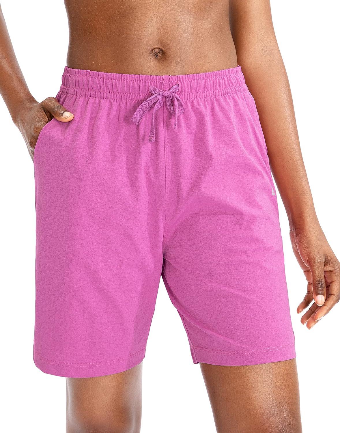 imageG Gradual Womens 7 9 Shorts with Deep Pockets Elastic Waist Bermuda Jersey Long Shorts for Woman Lounge WalkingRose Red