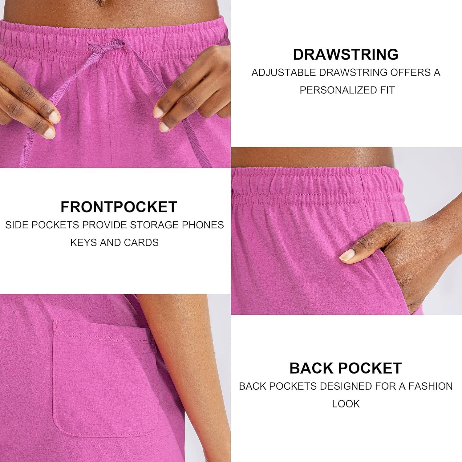imageG Gradual Womens 7 9 Shorts with Deep Pockets Elastic Waist Bermuda Jersey Long Shorts for Woman Lounge WalkingRose Red
