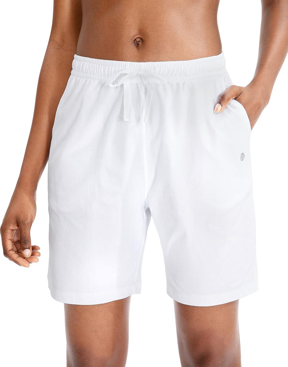 imageG Gradual Womens 7 9 Shorts with Deep Pockets Elastic Waist Bermuda Jersey Long Shorts for Woman Lounge WalkingWhite