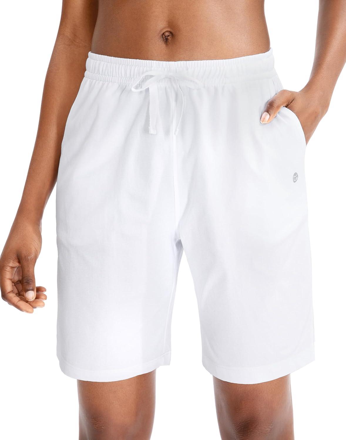 imageG Gradual Womens 7 9 Shorts with Deep Pockets Elastic Waist Bermuda Jersey Long Shorts for Woman Lounge WalkingWhite