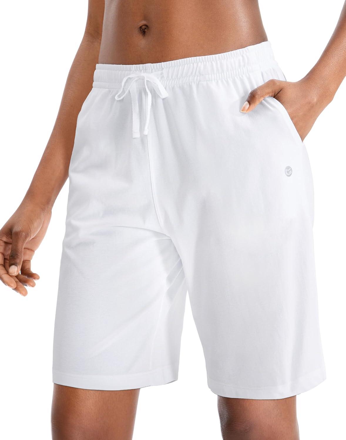 imageG Gradual Womens 7 9 Shorts with Deep Pockets Elastic Waist Bermuda Jersey Long Shorts for Woman Lounge WalkingWhite