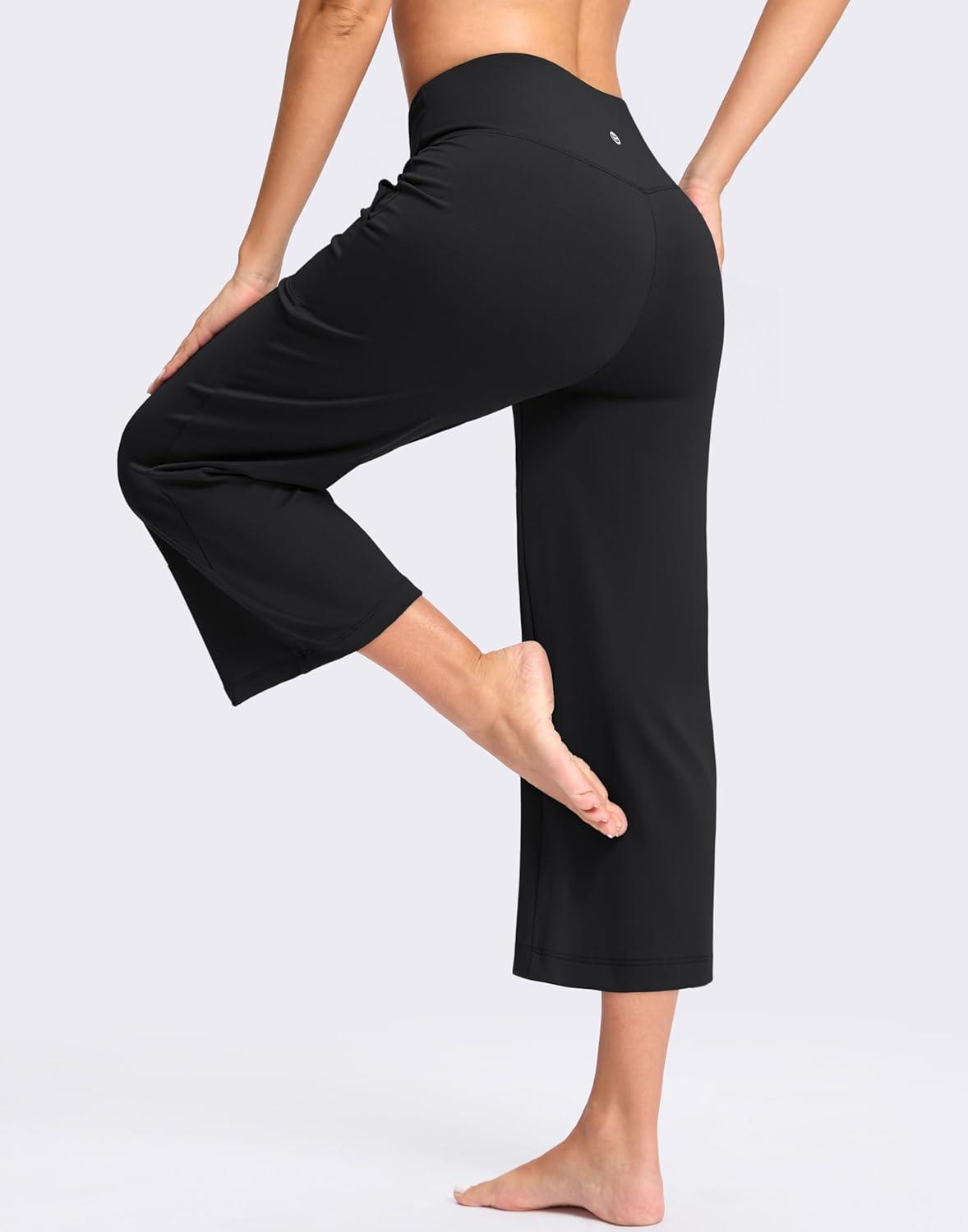 imageG Gradual Womens Capri Pants with Pockets High Waist Yoga Pants Wide Leg Workout Summer Pants for Casual Travel ExerciseBlack