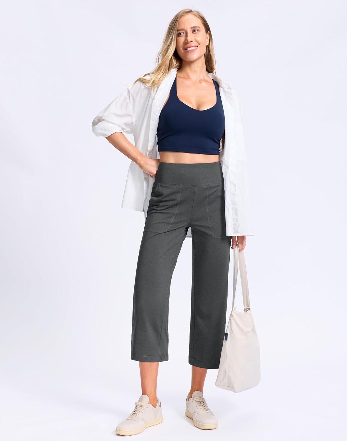 imageG Gradual Womens Capri Pants with Pockets High Waist Yoga Pants Wide Leg Workout Summer Pants for Casual Travel ExerciseCharcoal