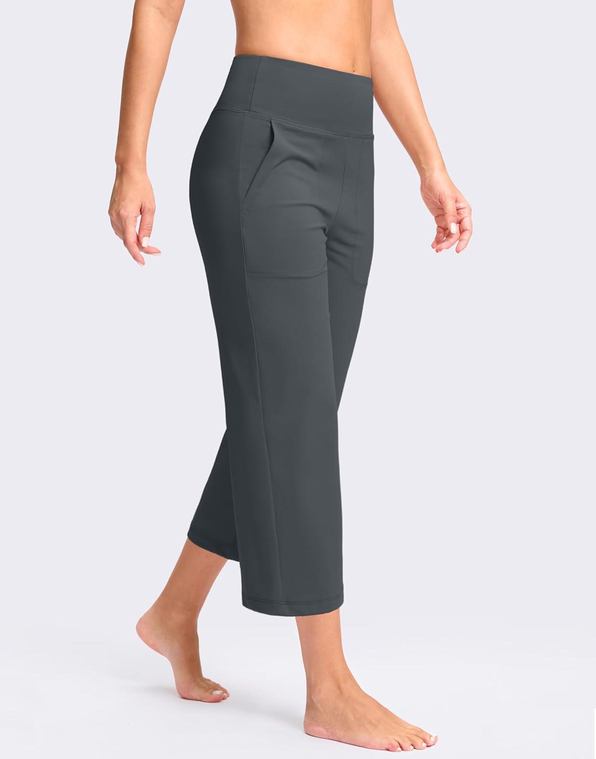imageG Gradual Womens Capri Pants with Pockets High Waist Yoga Pants Wide Leg Workout Summer Pants for Casual Travel ExerciseDark Grey
