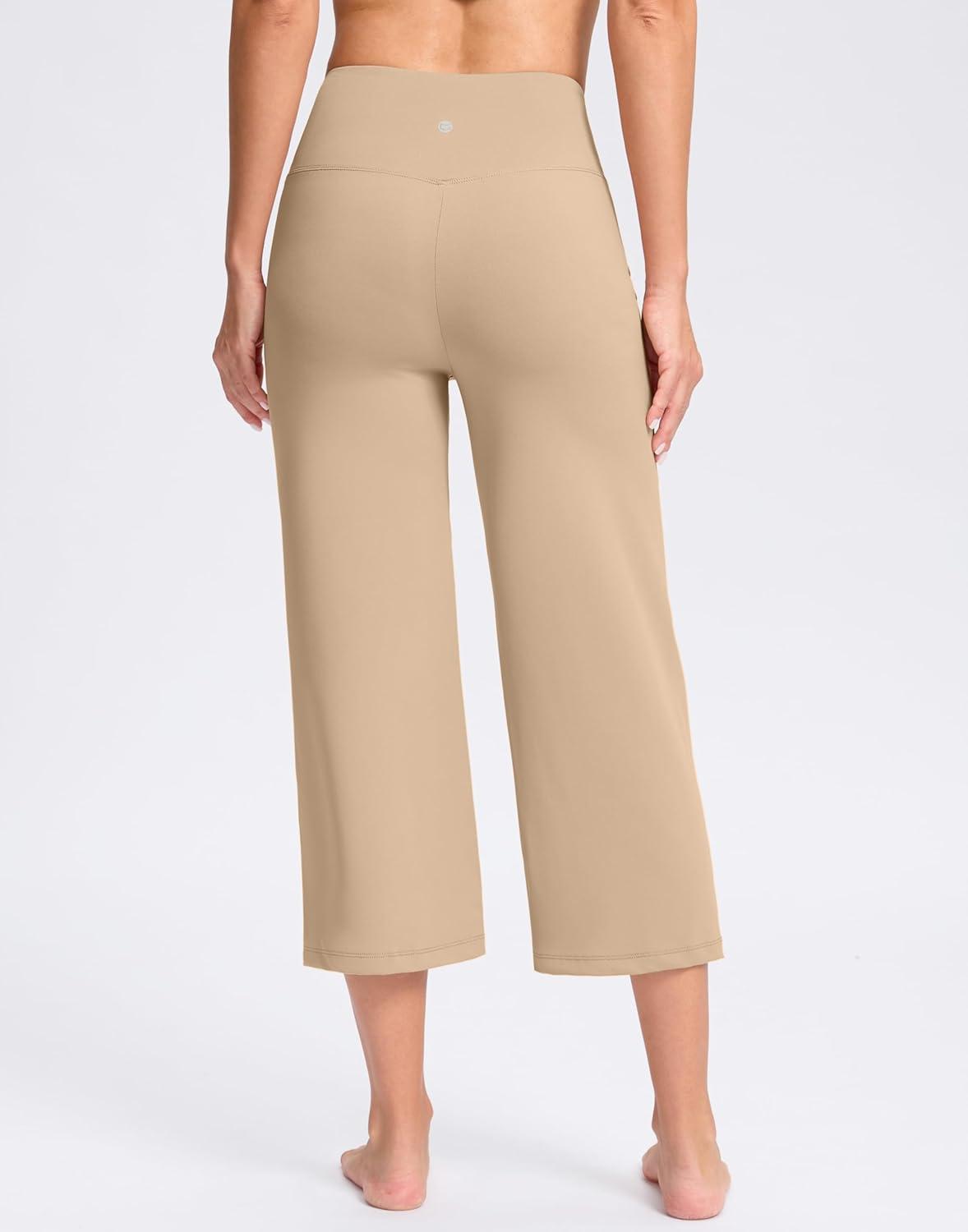 imageG Gradual Womens Capri Pants with Pockets High Waist Yoga Pants Wide Leg Workout Summer Pants for Casual Travel ExerciseKhaki