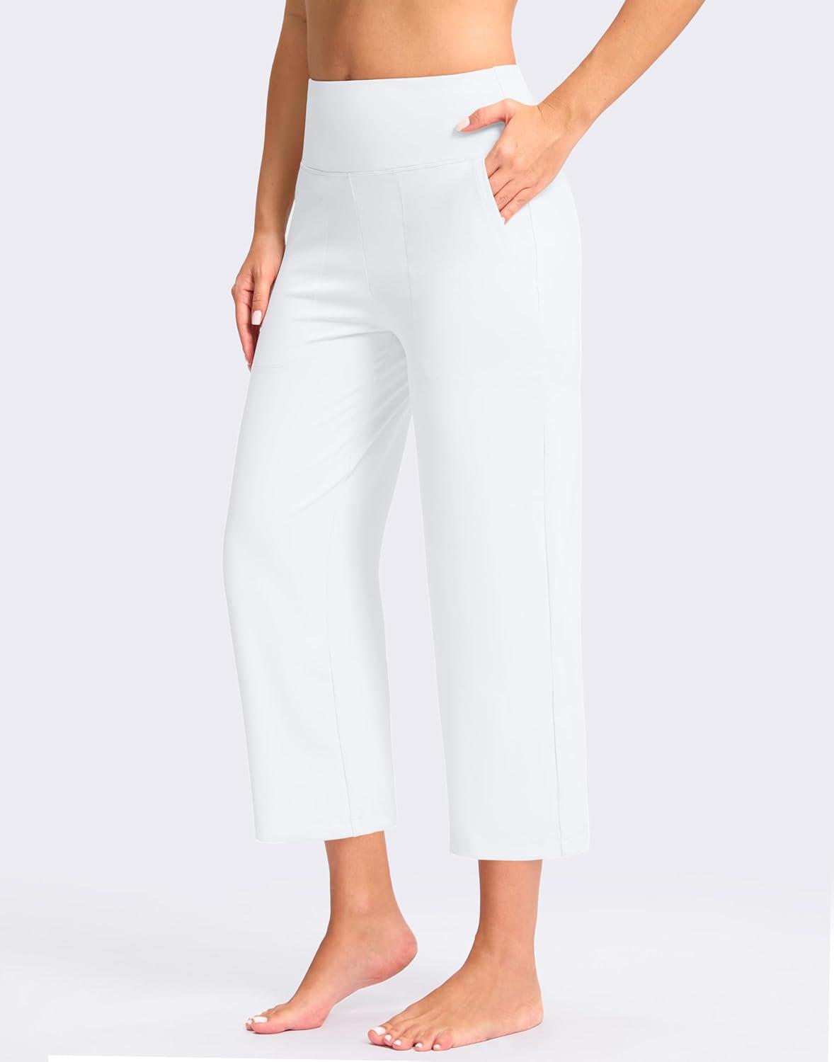 imageG Gradual Womens Capri Pants with Pockets High Waist Yoga Pants Wide Leg Workout Summer Pants for Casual Travel ExerciseWhite