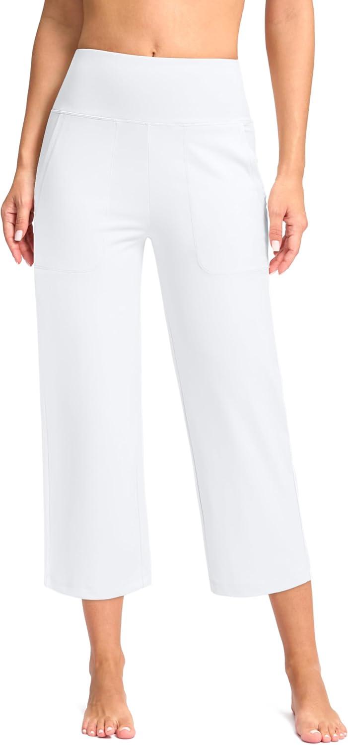 imageG Gradual Womens Capri Pants with Pockets High Waist Yoga Pants Wide Leg Workout Summer Pants for Casual Travel ExerciseWhite