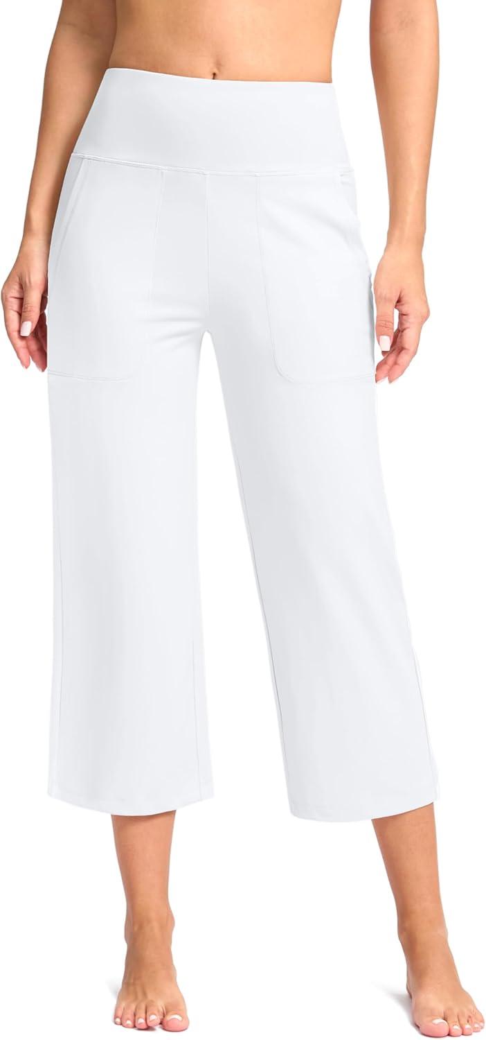 imageG Gradual Womens Capri Pants with Pockets High Waist Yoga Pants Wide Leg Workout Summer Pants for Casual Travel ExerciseWhite