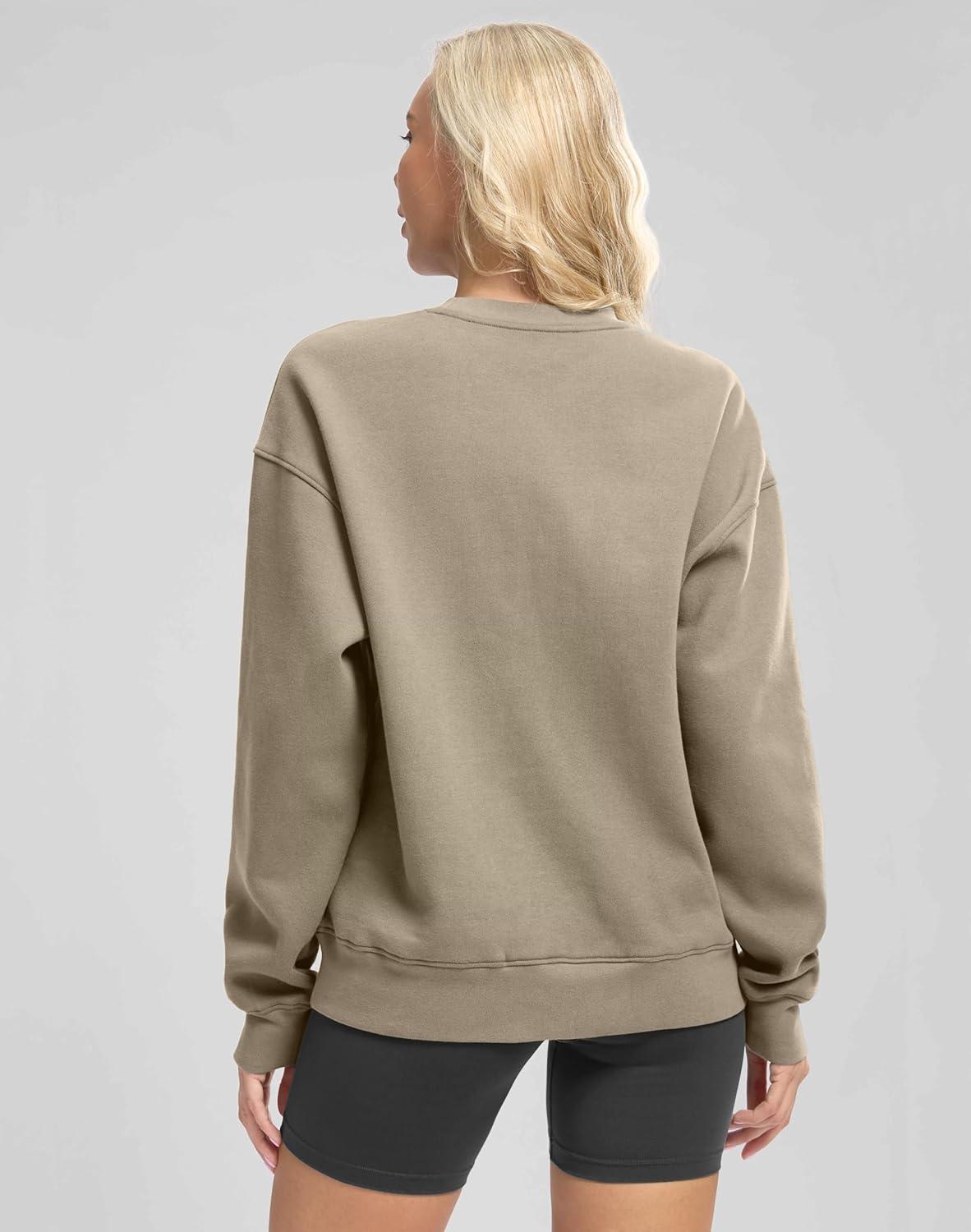 imageG Gradual Womens Crewneck Sweatshirts Oversized Cottonblend Fleece Pullover Sweatshirt for Women Loose FitLight Khaki