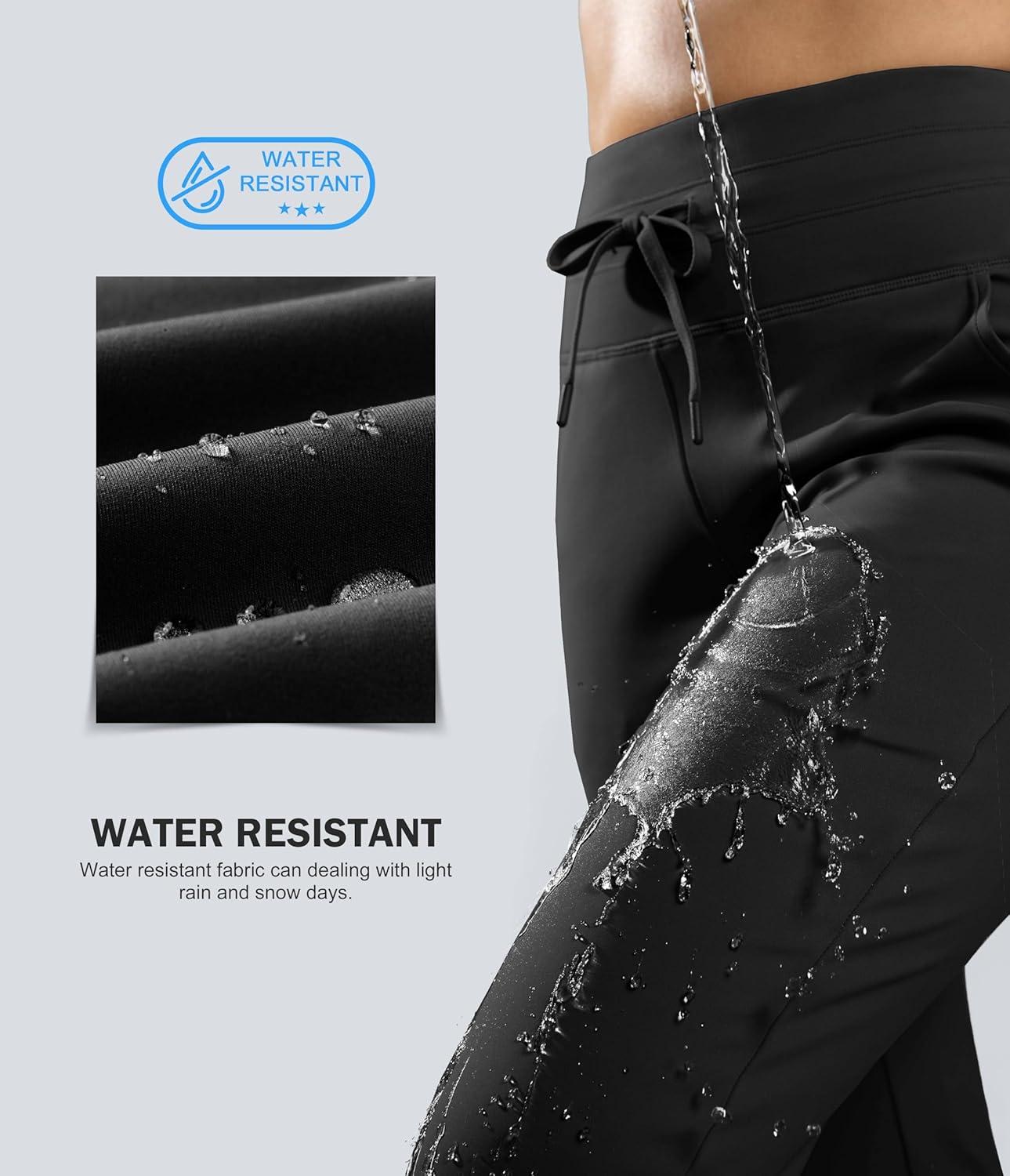 imageG Gradual Womens Fleece Lined Joggers 283032 High Waisted Sweatpants Water Resistant Thermal Warm Pants Zipper PocketsBlack