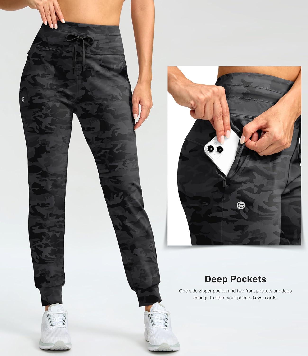 imageG Gradual Womens Fleece Lined Joggers 283032 High Waisted Sweatpants Water Resistant Thermal Warm Pants Zipper PocketsGrey Camo