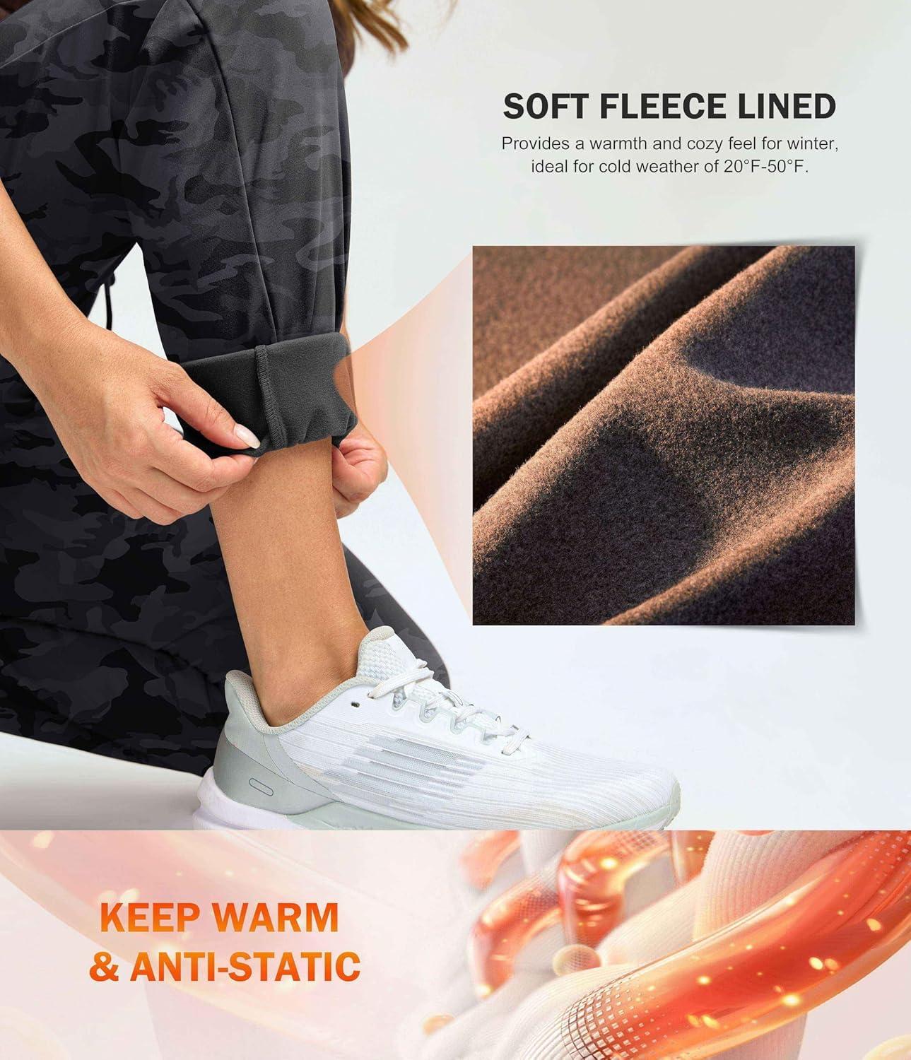 imageG Gradual Womens Fleece Lined Joggers 283032 High Waisted Sweatpants Water Resistant Thermal Warm Pants Zipper PocketsGrey Camo