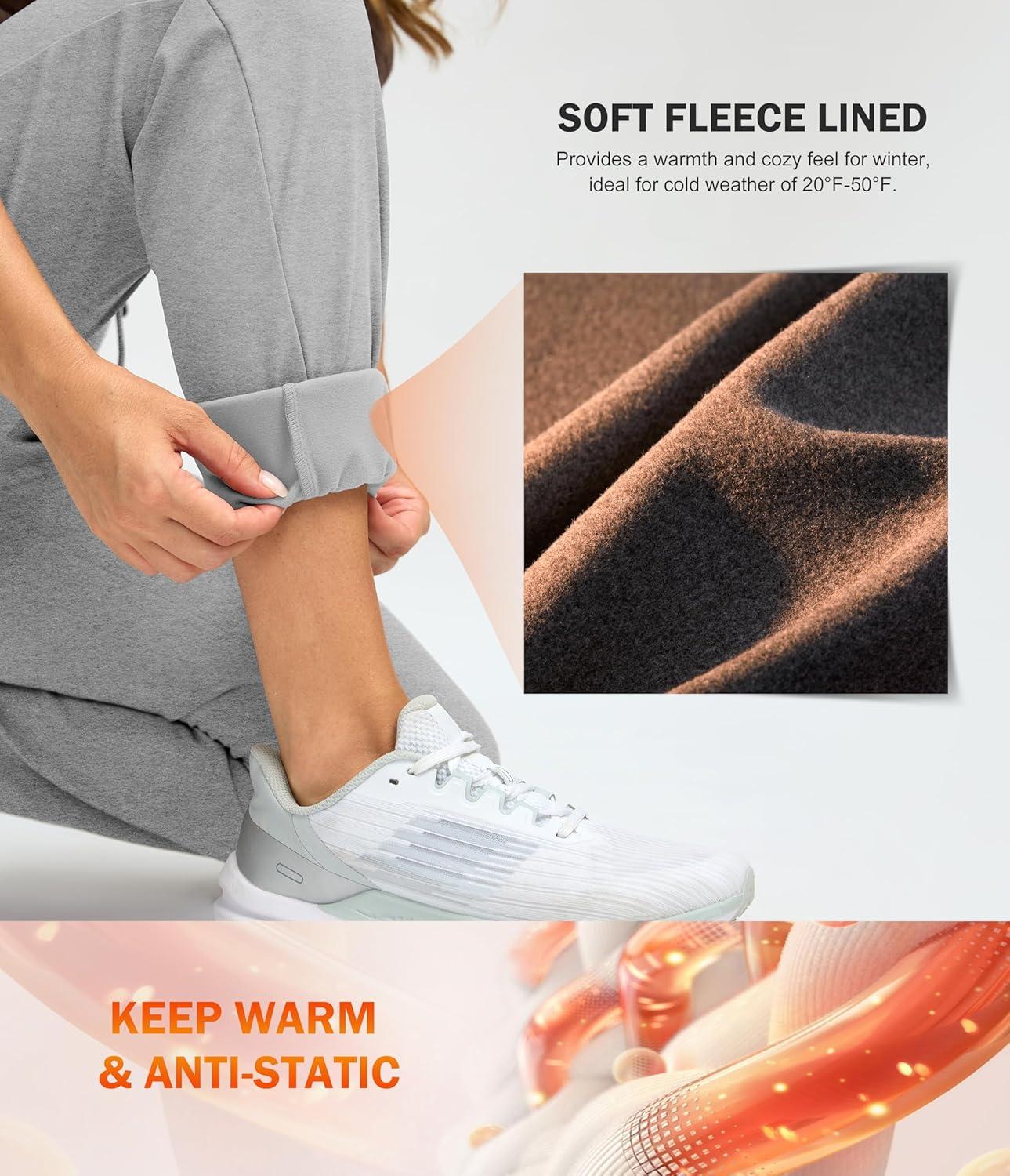 imageG Gradual Womens Fleece Lined Joggers 283032 High Waisted Sweatpants Water Resistant Thermal Warm Pants Zipper PocketsMedium Grey Heather