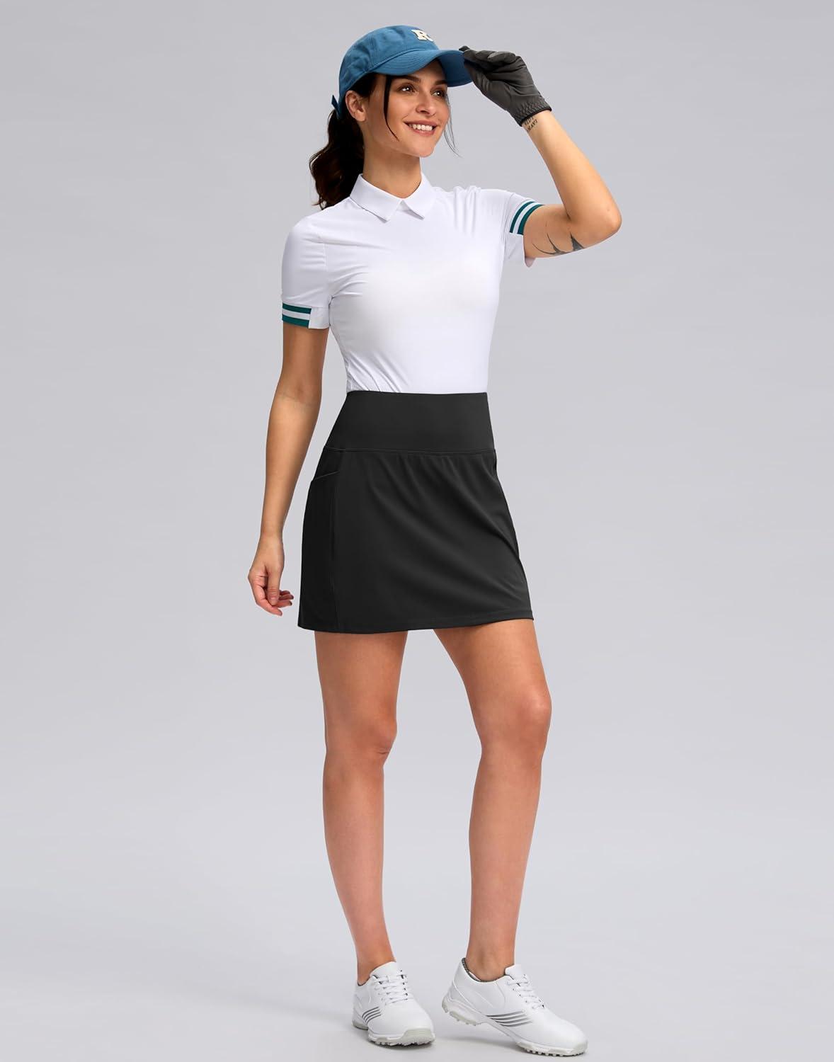 imageG Gradual Womens Golf Skirts Skort 4 Side Pockets High Waisted Stretchy Tennis Skirt with Short Athletic CasualBlack