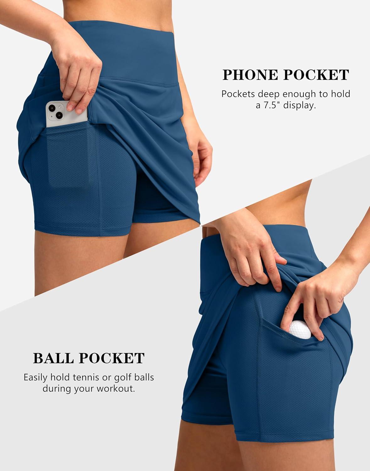 imageG Gradual Womens Golf Skirts Skort 4 Side Pockets High Waisted Stretchy Tennis Skirt with Short Athletic CasualBlue