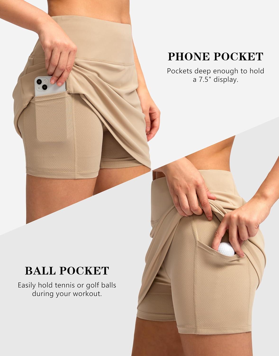 imageG Gradual Womens Golf Skirts Skort 4 Side Pockets High Waisted Stretchy Tennis Skirt with Short Athletic CasualLight Khaki