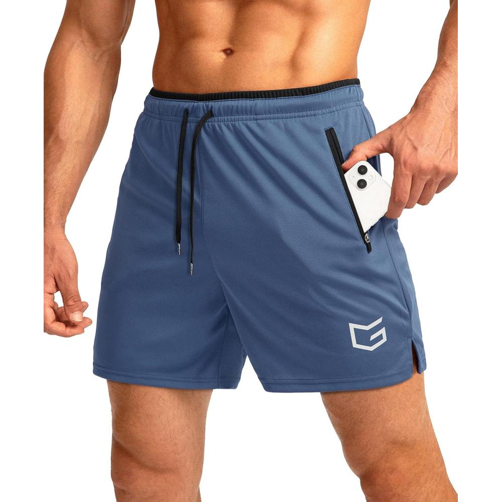 imageG Gradual Mens Gym Workout Shorts Zipper Pockets 5  7 Quick Dry Breathable Runing Athletic Short for MenDusty Blue