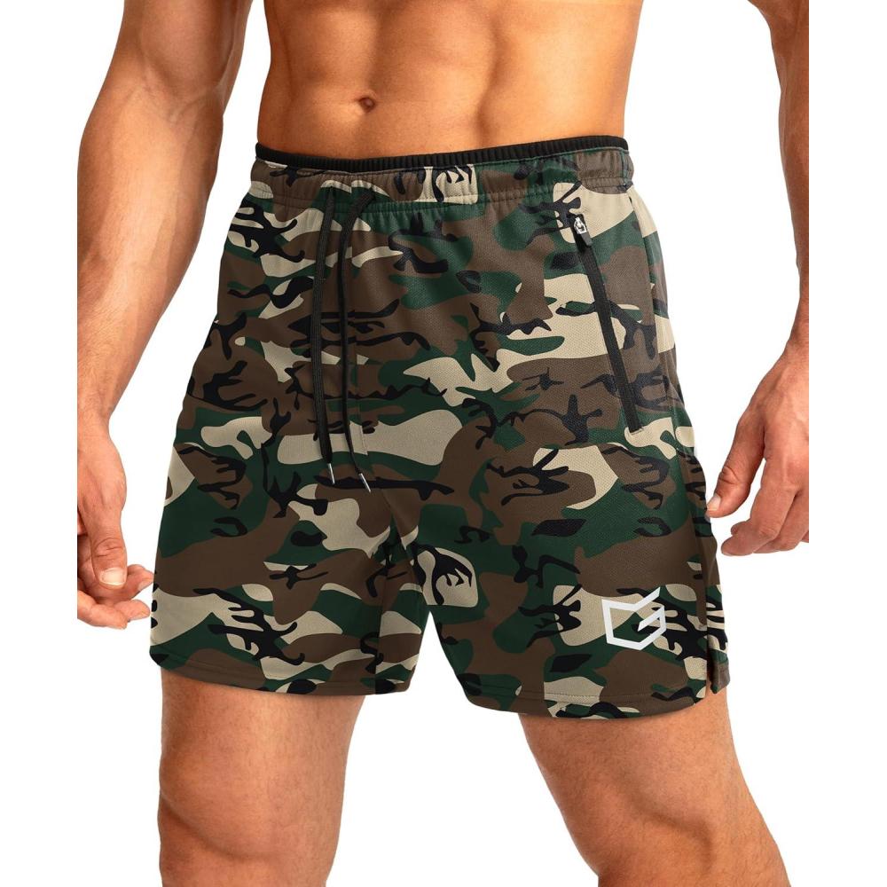 imageG Gradual Mens Gym Workout Shorts Zipper Pockets 5  7 Quick Dry Breathable Runing Athletic Short for MenGreen Camo