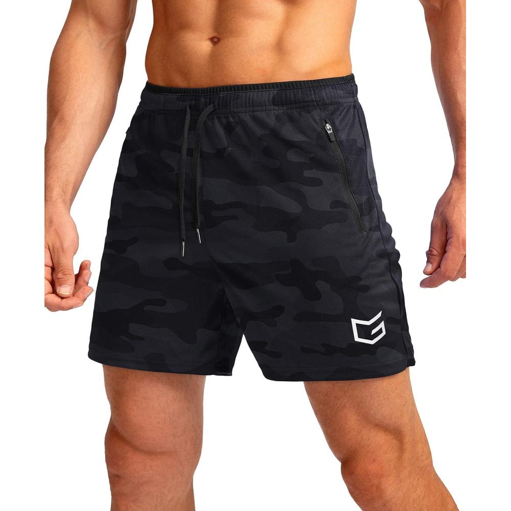 imageG Gradual Mens Gym Workout Shorts Zipper Pockets 5 7 Quick Dry Breathable Runing Athletic Short for MenGrey Camo