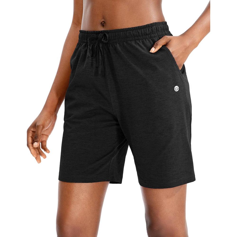 imageG Gradual Womens 7  9 Shorts with Deep Pockets Elastic Waist Bermuda Jersey Long Shorts for Woman Lounge WalkingBlack
