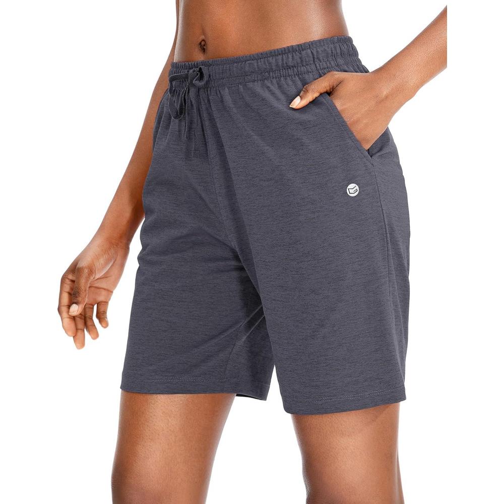 imageG Gradual Womens 7  9 Shorts with Deep Pockets Elastic Waist Bermuda Jersey Long Shorts for Woman Lounge WalkingCharcoal