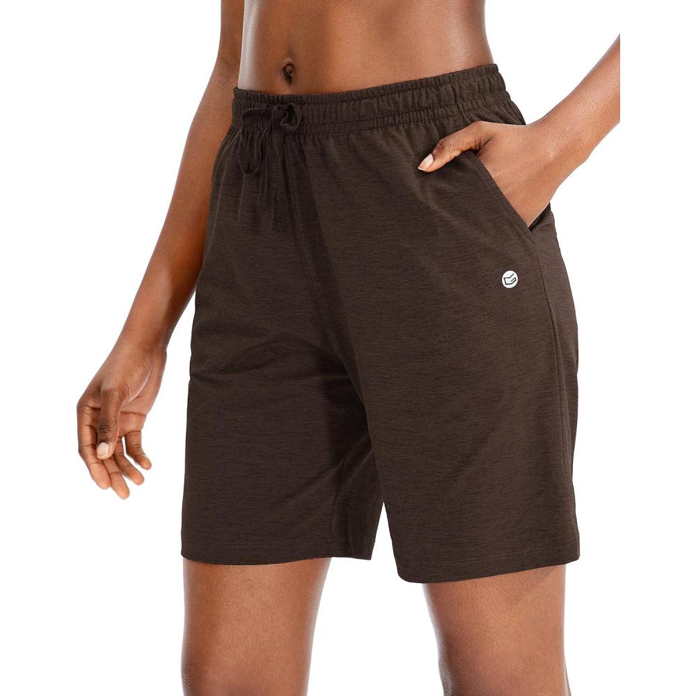 imageG Gradual Womens 7 9 Shorts with Deep Pockets Elastic Waist Bermuda Jersey Long Shorts for Woman Lounge WalkingCoffee