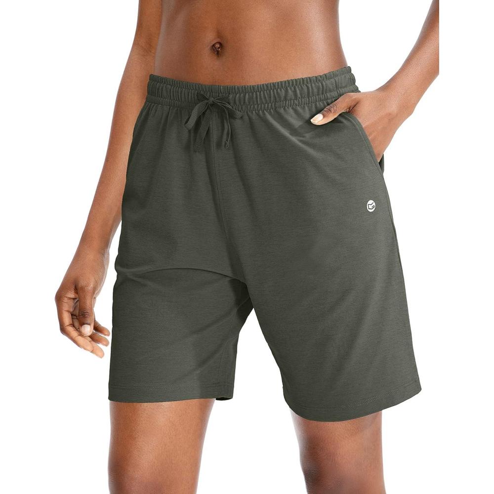 imageG Gradual Womens 7 9 Shorts with Deep Pockets Elastic Waist Bermuda Jersey Long Shorts for Woman Lounge WalkingDark Green