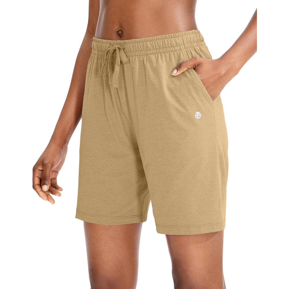 imageG Gradual Womens 7 9 Shorts with Deep Pockets Elastic Waist Bermuda Jersey Long Shorts for Woman Lounge WalkingDark Khaki