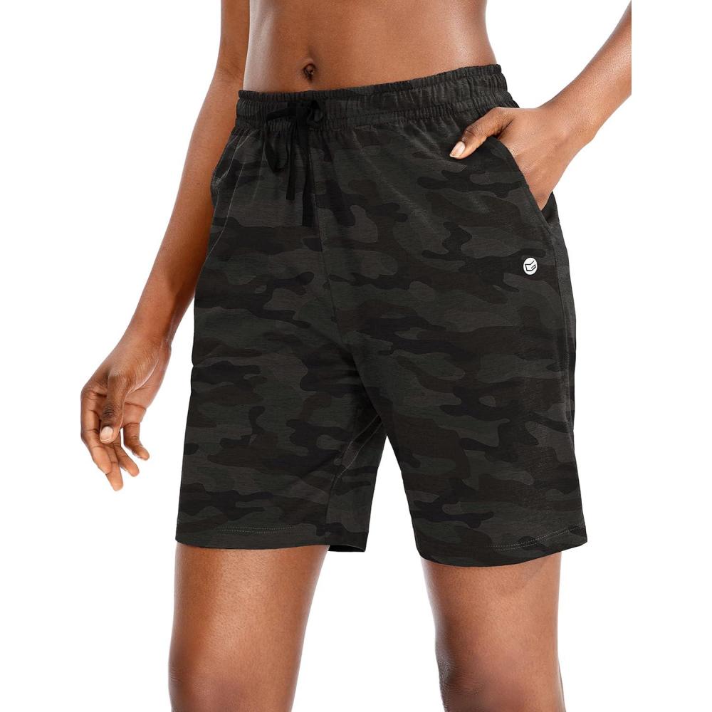 imageG Gradual Womens 7 9 Shorts with Deep Pockets Elastic Waist Bermuda Jersey Long Shorts for Woman Lounge WalkingGreen Camo