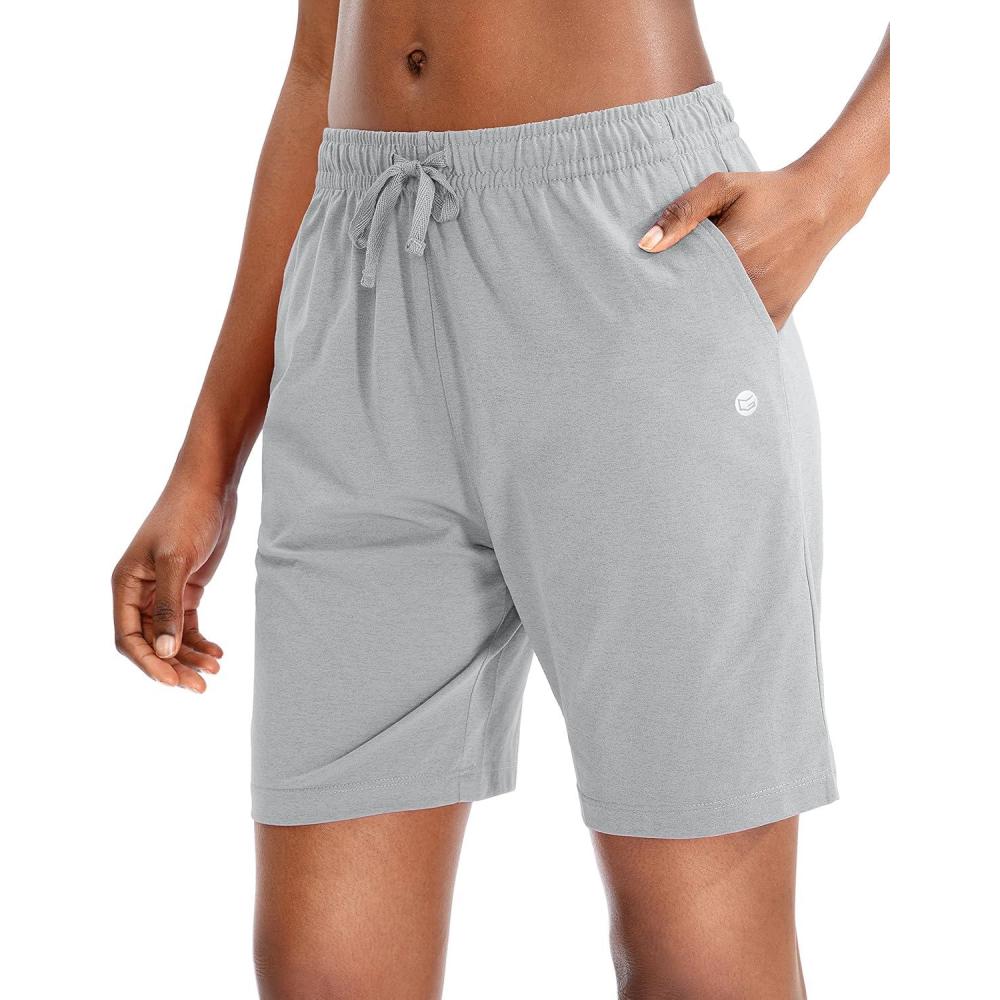 imageG Gradual Womens 7 9 Shorts with Deep Pockets Elastic Waist Bermuda Jersey Long Shorts for Woman Lounge WalkingGrey