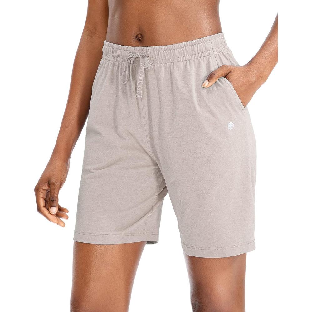 imageG Gradual Womens 7 9 Shorts with Deep Pockets Elastic Waist Bermuda Jersey Long Shorts for Woman Lounge WalkingKhaki