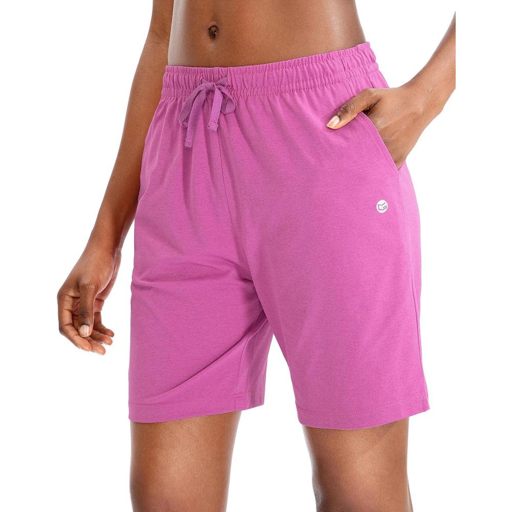 imageG Gradual Womens 7  9 Shorts with Deep Pockets Elastic Waist Bermuda Jersey Long Shorts for Woman Lounge WalkingRose Red