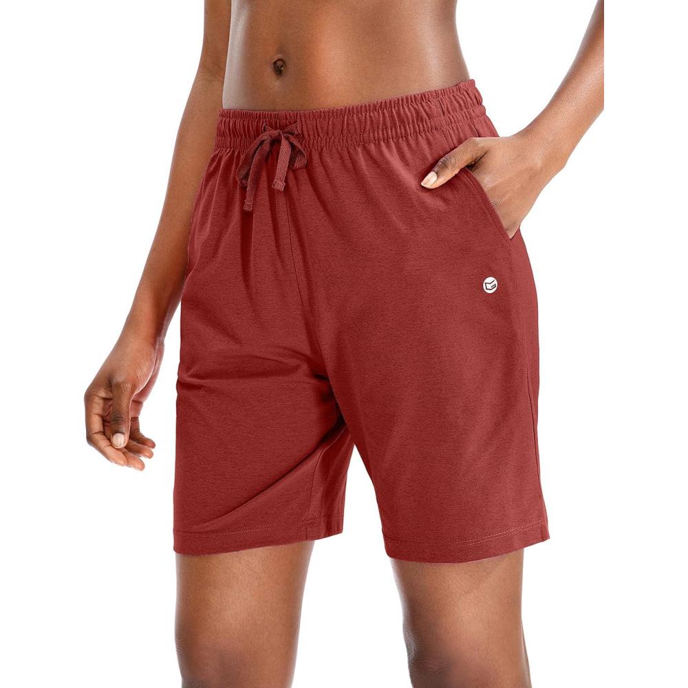 imageG Gradual Womens 7  9 Shorts with Deep Pockets Elastic Waist Bermuda Jersey Long Shorts for Woman Lounge WalkingSavannah Red