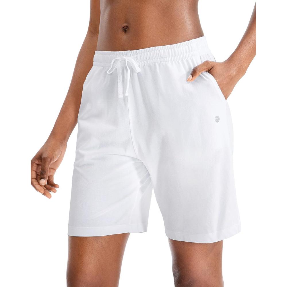 imageG Gradual Womens 7 9 Shorts with Deep Pockets Elastic Waist Bermuda Jersey Long Shorts for Woman Lounge WalkingWhite