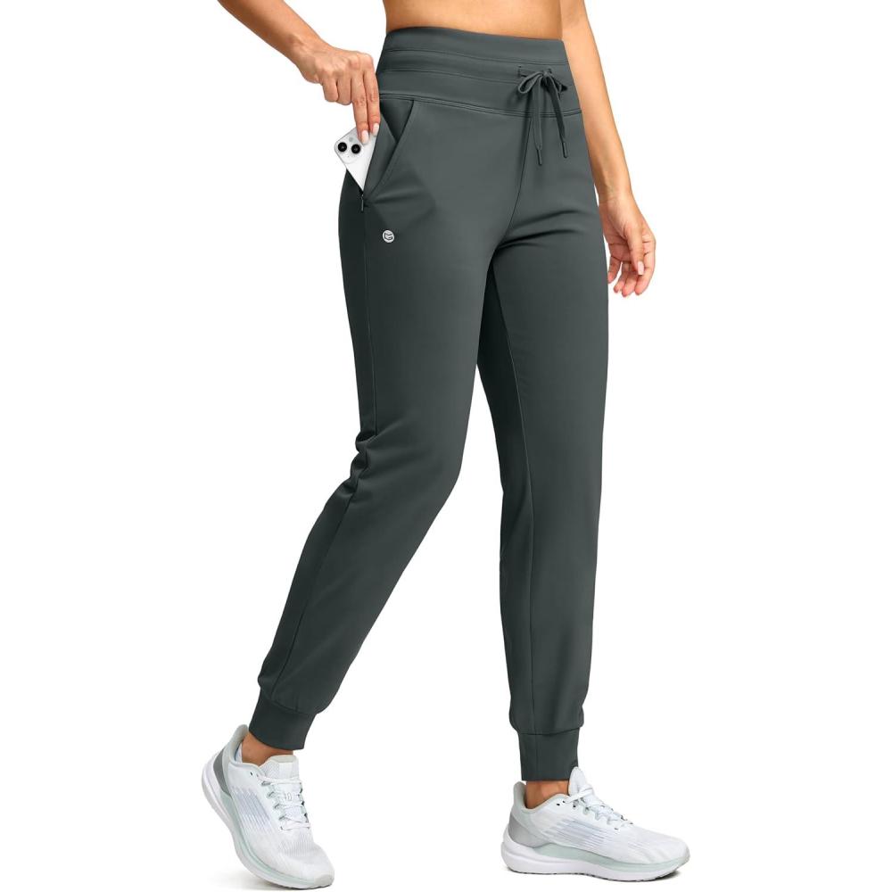 imageG Gradual Womens Fleece Lined Joggers 283032 High Waisted Sweatpants Water Resistant Thermal Warm Pants Zipper PocketsDark Grey