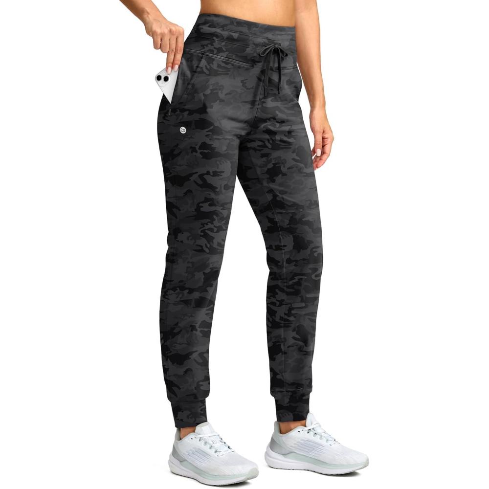 imageG Gradual Womens Fleece Lined Joggers 283032 High Waisted Sweatpants Water Resistant Thermal Warm Pants Zipper PocketsGrey Camo