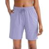 G Gradual Women’s 7″ / 9″ Shorts with Deep Pockets Elastic Waist Bermuda Jersey Long Shorts for Woman Lounge Walking(Purple)