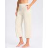 G Gradual Women’s Capri Pants with Pockets High Waist Yoga Pants Wide Leg Workout Summer Pants for Casual, Travel, Exercise(Creamy)