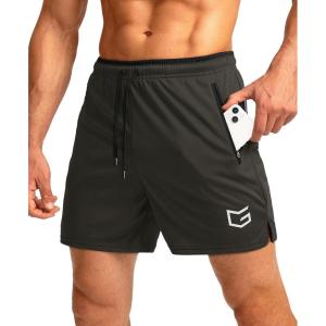G Gradual Men’s Gym Workout Shorts Zipper Pockets 5″ / 7″ Quick Dry Breathable Runing Athletic Short for Men(Olive Green)