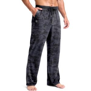 G Gradual Men’s Yoga Sweatpants Soft Lounge Casual Pants Open Bottom Stretchy Athletic Sweat Pants with Pockets(Black Camo)
