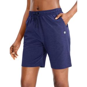 G Gradual Women’s 7″ / 9″ Shorts with Deep Pockets Elastic Waist Bermuda Jersey Long Shorts for Woman Lounge Walking(Navy Blue)