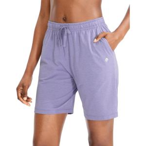 G Gradual Women’s 7″ / 9″ Shorts with Deep Pockets Elastic Waist Bermuda Jersey Long Shorts for Woman Lounge Walking(Purple)