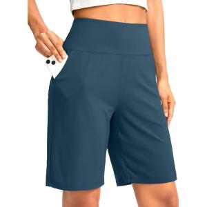 G Gradual Women’s Bermuda Long Shorts with Pockets 9″ High Waisted Knee Length Shorts for Women Walking Athletic Workout(Indigo)
