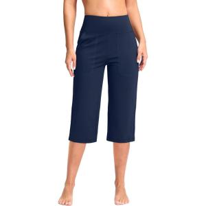 G Gradual Women’s Capri Pants with Pockets High Waist Yoga Pants Wide Leg Workout Summer Pants for Casual, Travel, Exercise(Navy Blue)